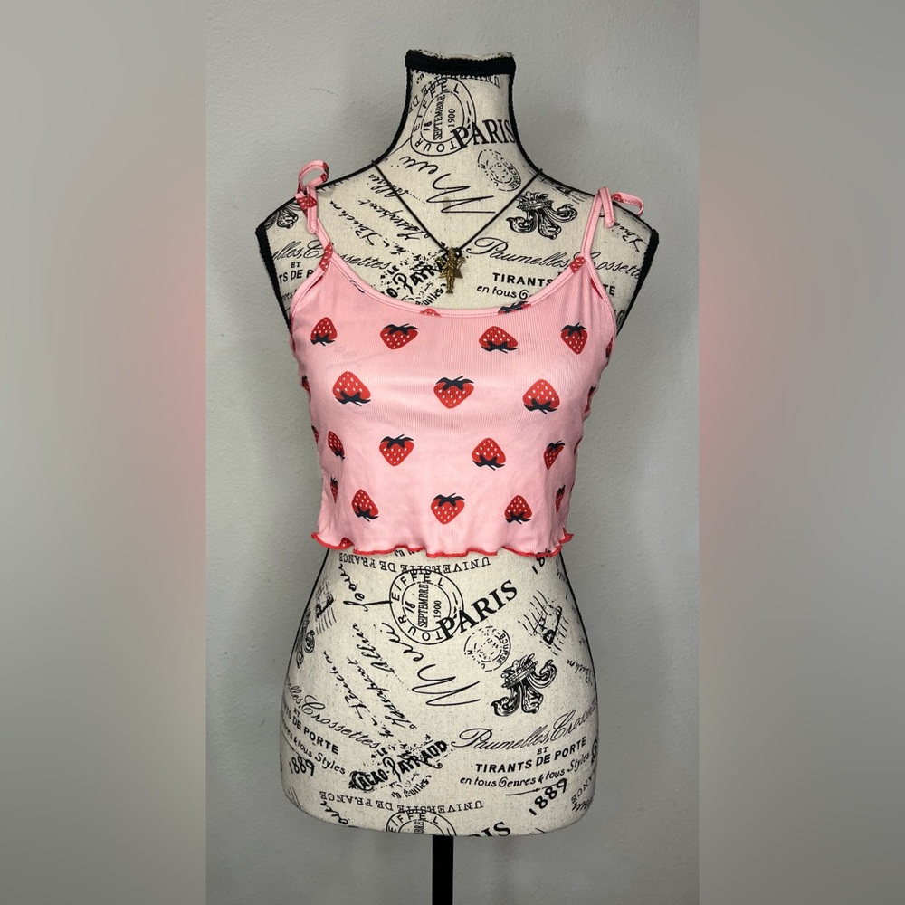 Pink Strawberry Print Crop Top